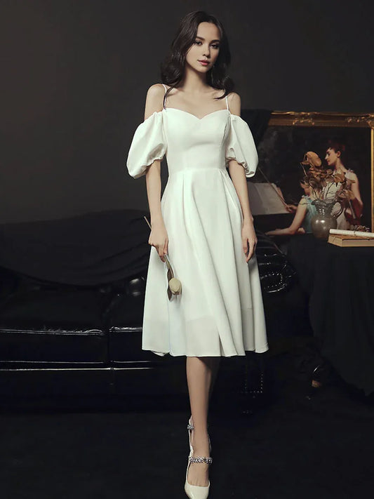 Amzcw Simple white sweetheart neck short prom dress white bridesmaid dress prom dresses shops