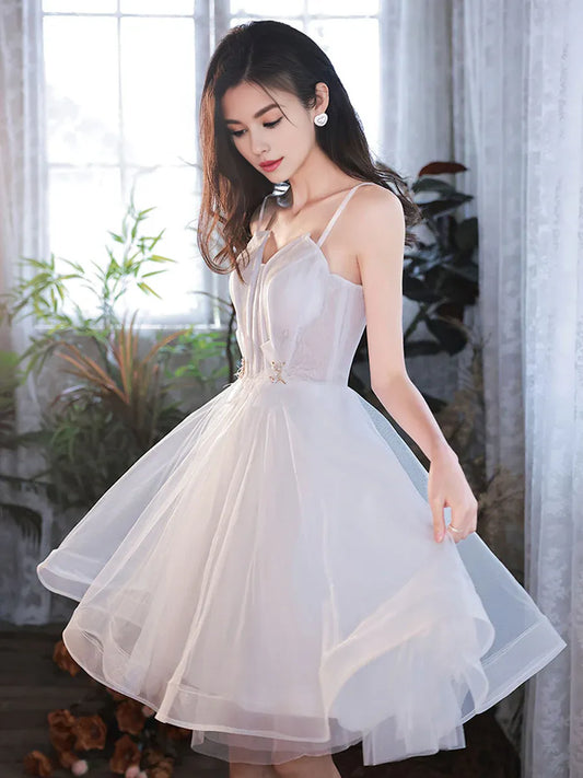 Amzcw Lindo vestido de fiesta corto de tul blanco Vestido de fiesta blanco Tiendas de vestidos de fiesta 