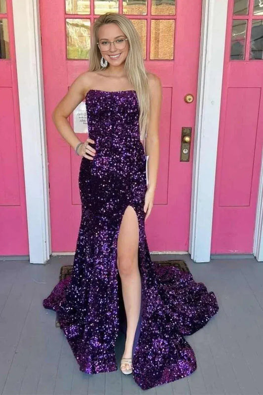 Amzcw Elegant Sequin Strapless Mermaid Long Prom Dress