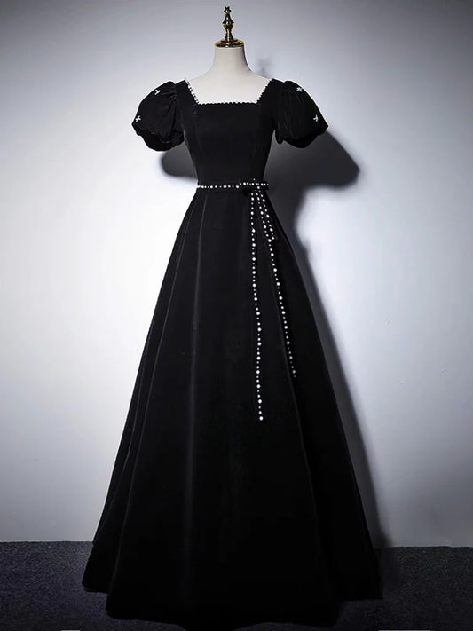 Sukienka wieczorowa Amzcw A-Line Velvet Black Long Prom Dress w kolorze czarnym, długa suknia wieczorowa w sklepie 