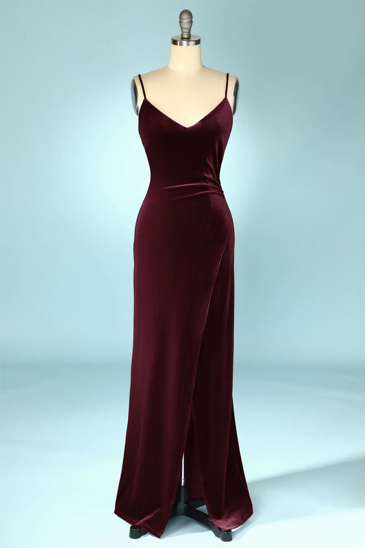 Amzcw Burgundy Velvet Evening Prom Dress Mermaid Backless Long Prom Dress gowns evening dresses prom dresses shops