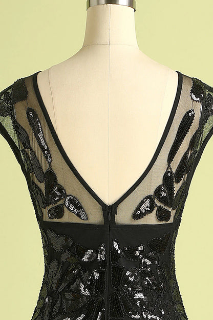 Vestido estilo flapper negro con lentejuelas de los años 20 