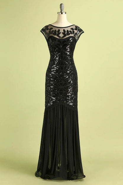 Vestido estilo flapper negro con lentejuelas de los años 20 