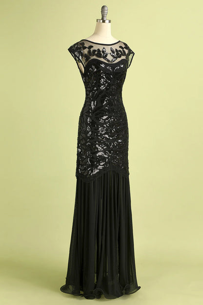 Vestido estilo flapper negro con lentejuelas de los años 20 