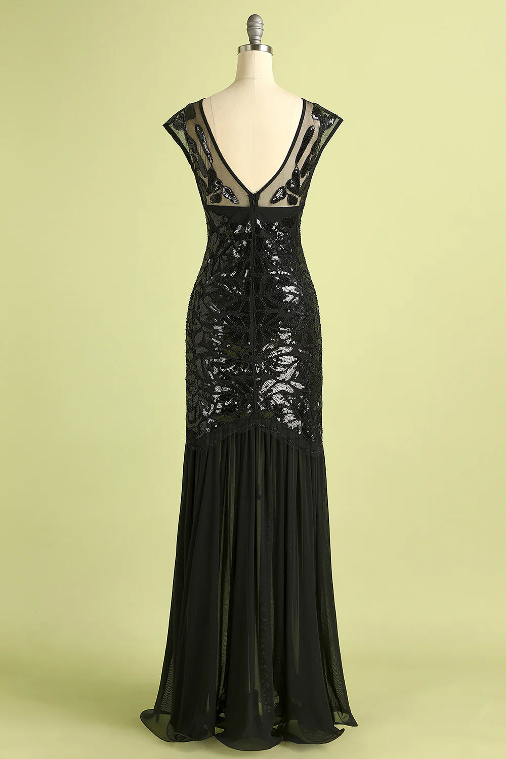 Vestido estilo flapper negro con lentejuelas de los años 20 