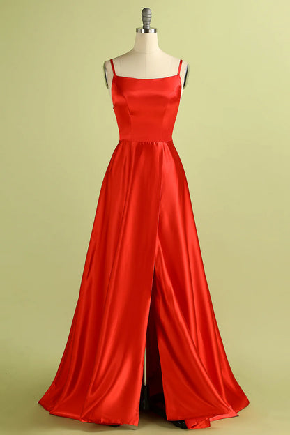 Vestido de dama de honor de satén rojo sin espalda para fiesta de graduación 
