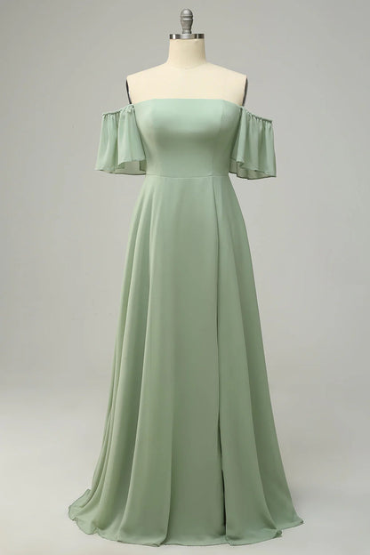 Vestido de dama de honor verde con hombros descubiertos y estampado de Amzcw, talla grande 