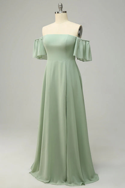Vestido de dama de honor verde con hombros descubiertos y estampado de Amzcw, talla grande 