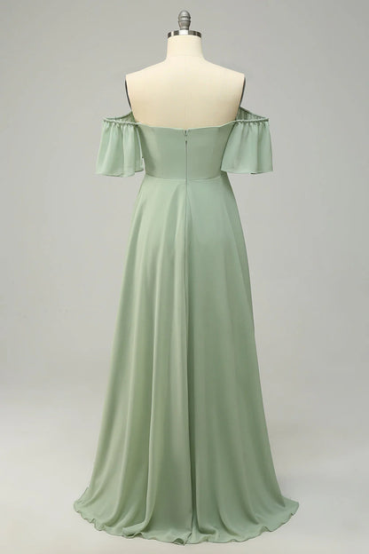 Vestido de dama de honor verde con hombros descubiertos y estampado de Amzcw, talla grande 
