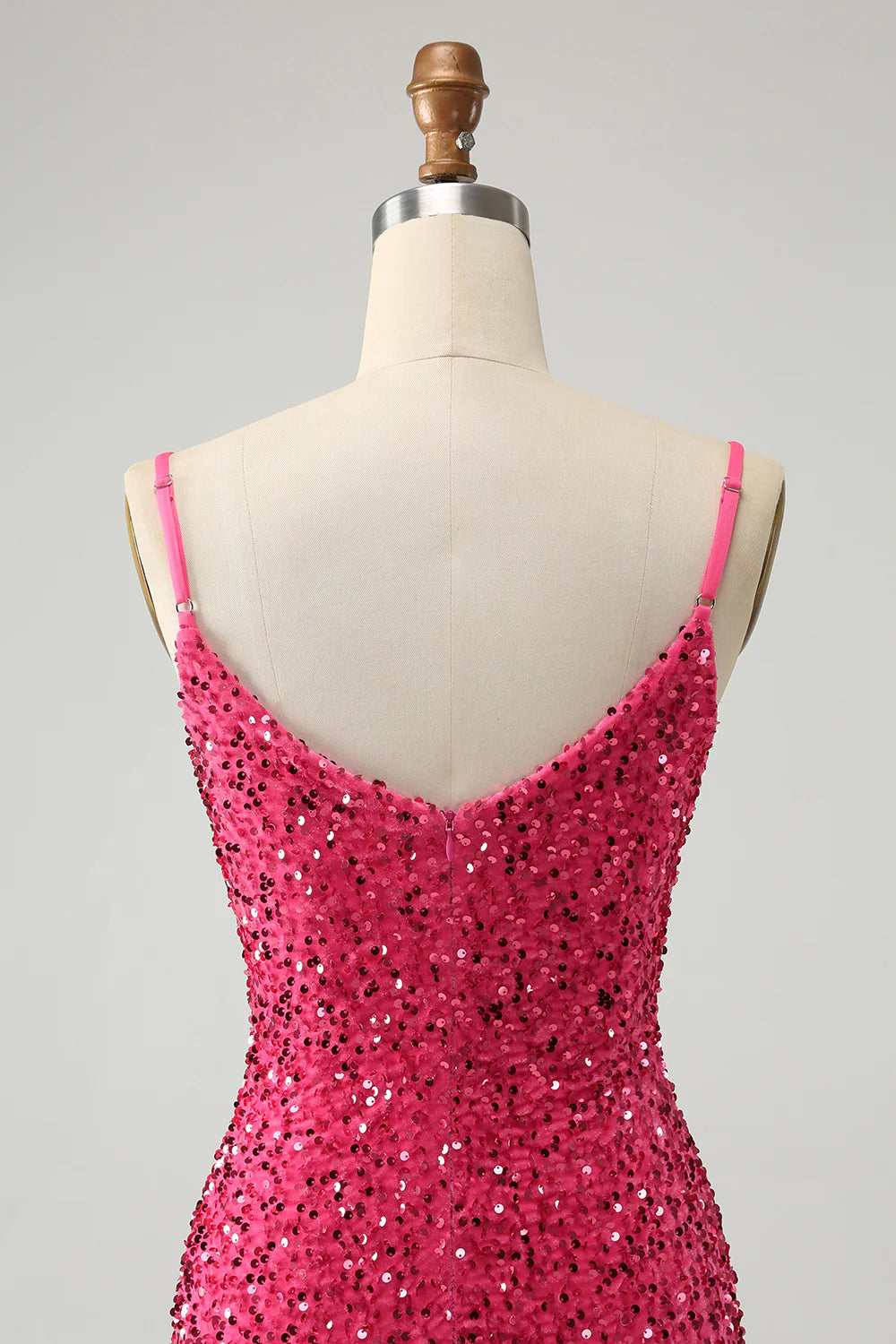 Amzcw Sparkly Fuchsia Bodycon Spaghetti Straps Sequin Short Homecoming Dress with Tassels