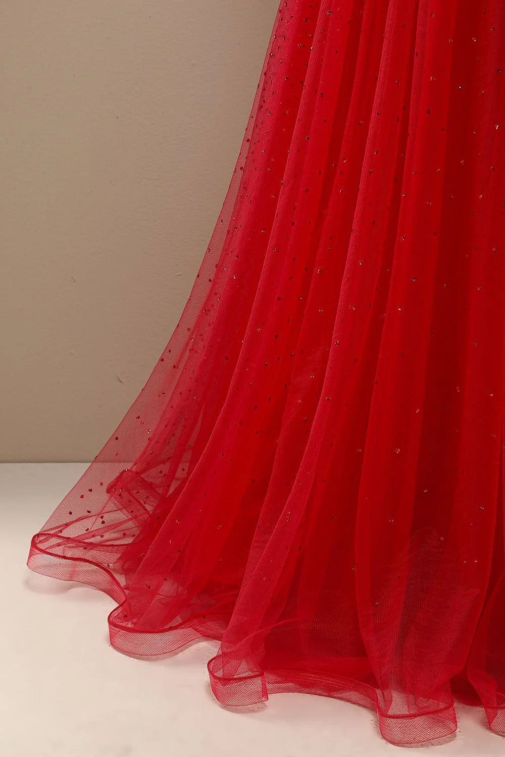 Amzcw Red A Line Sweetheart Tulle Long Prom Dress with Beading