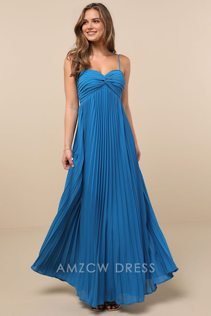 Vestido largo elegante azul plisado con nudo frontal de Amzcw, vestidos formales