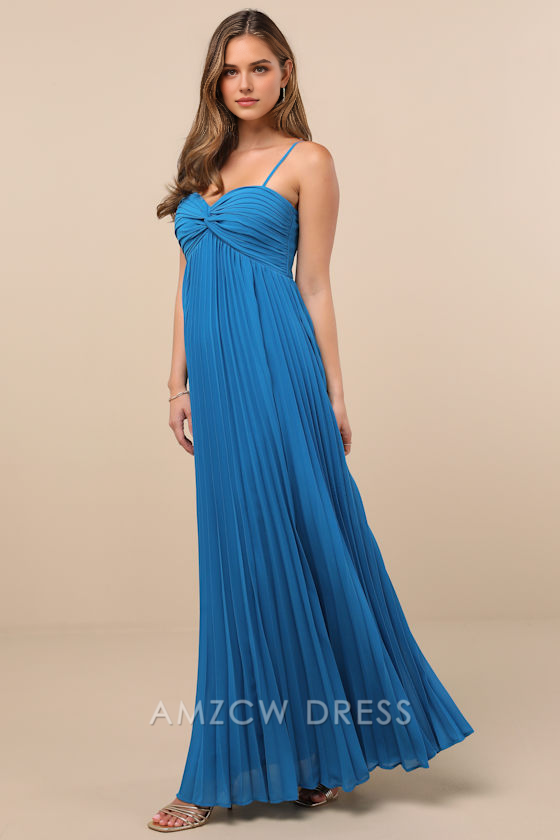 Vestido largo elegante azul plisado con nudo frontal de Amzcw, vestidos formales