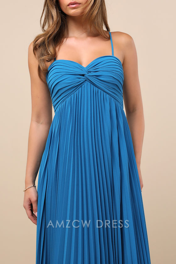 Vestido largo elegante azul plisado con nudo frontal de Amzcw, vestidos formales