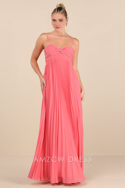 Vestido largo elegante Jolette rosa coral con nudo frontal plisado Amzcw para ocasiones formales