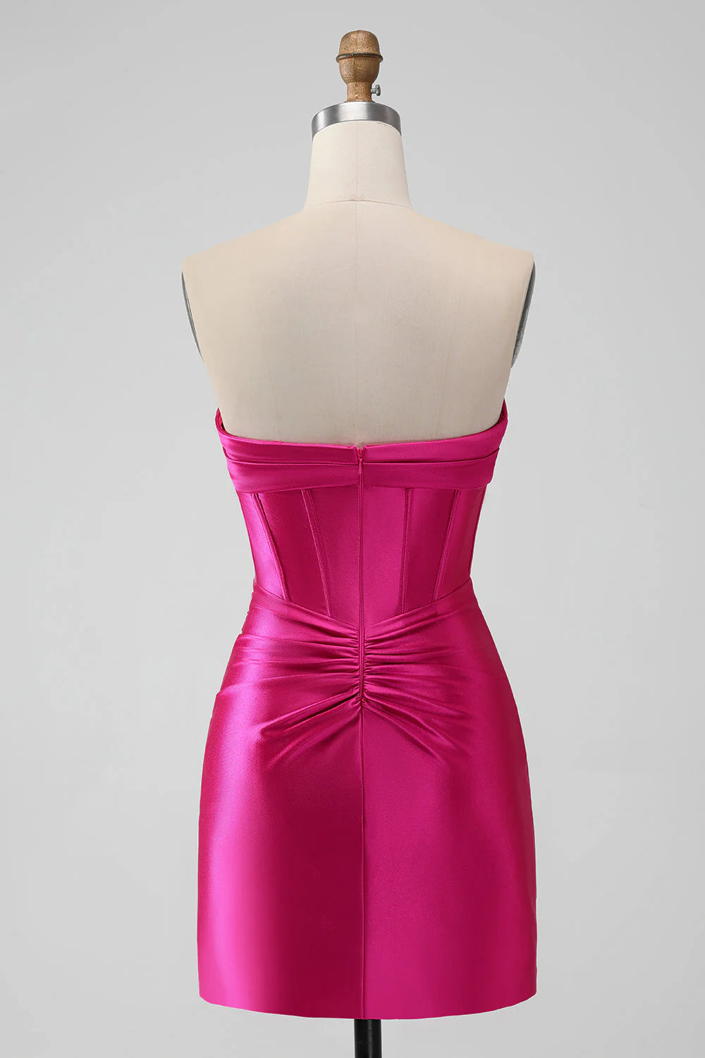 Amzcw Fuchsia Bodycon Sweetheart Pleated Corset Short Homecoming Dress