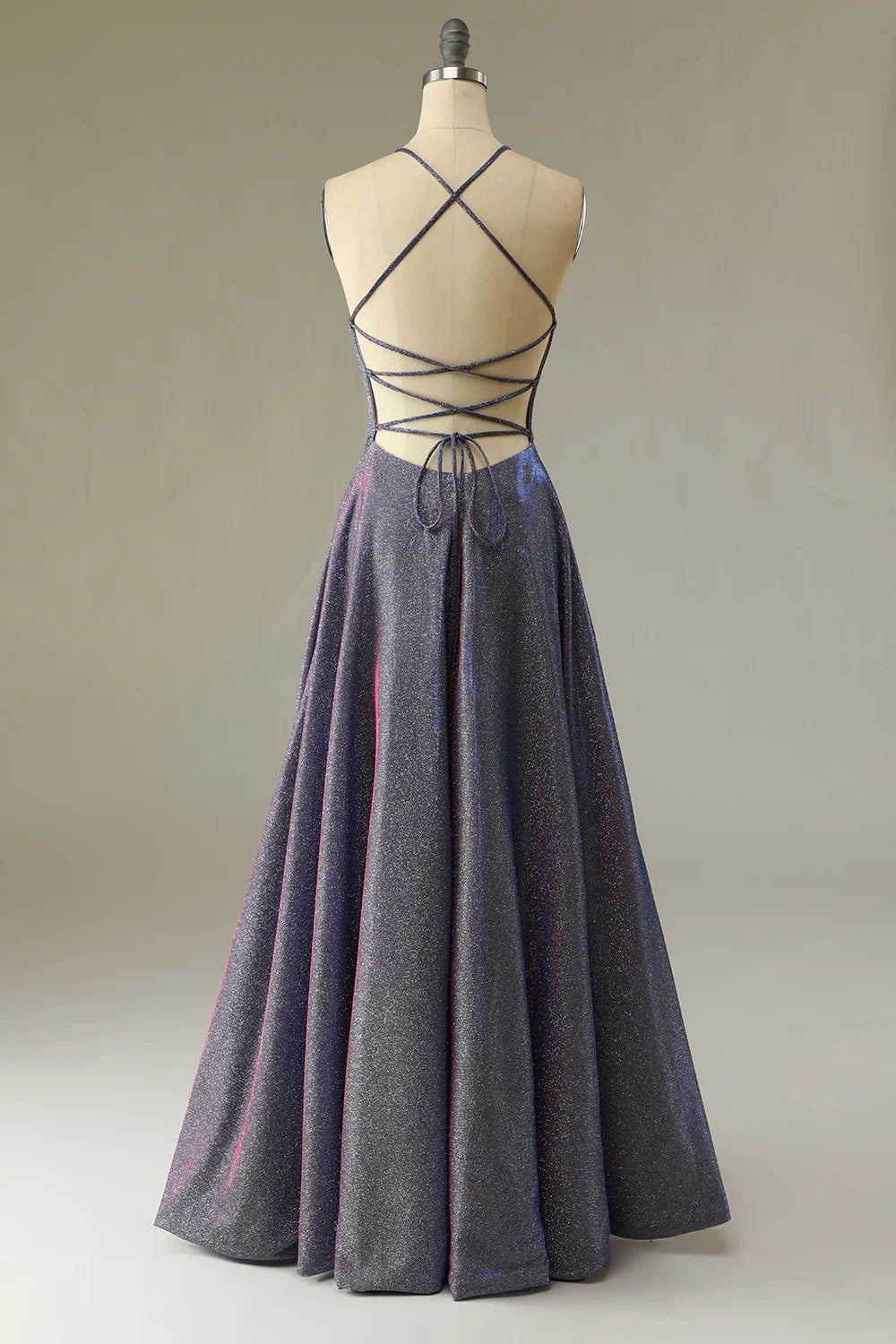 Vestido de fiesta largo morado brillante