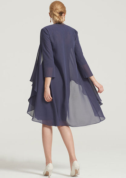 Fashion Exquisite Wedding Guest Dresses Chiffon Sheath/Column Sweetheart Neckline Lace Appliqued 3/4 Sleeve Pleated Beading With Jacket Two-Piece Tea-Length Hot Sale Mother of the Bride Dress