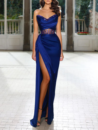 Sheath/Column Strapless Floor-Length Prom Dresses