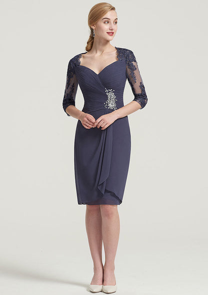 Fashion Exquisite Wedding Guest Dresses Chiffon Sheath/Column Sweetheart Neckline Lace Appliqued 3/4 Sleeve Pleated Beading With Jacket Two-Piece Tea-Length Hot Sale Mother of the Bride Dress