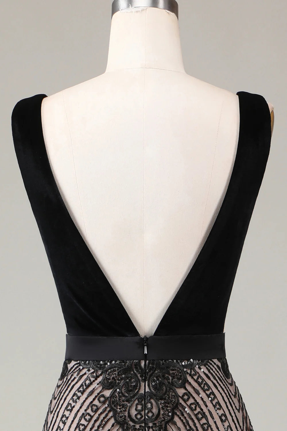 Amzcw Black Mermaid Deep V Neck Sequins Long Evening Party Dress