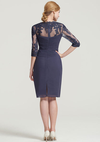 Fashion Exquisite Wedding Guest Dresses Chiffon Sheath/Column Sweetheart Neckline Lace Appliqued 3/4 Sleeve Pleated Beading With Jacket Two-Piece Tea-Length Hot Sale Mother of the Bride Dress