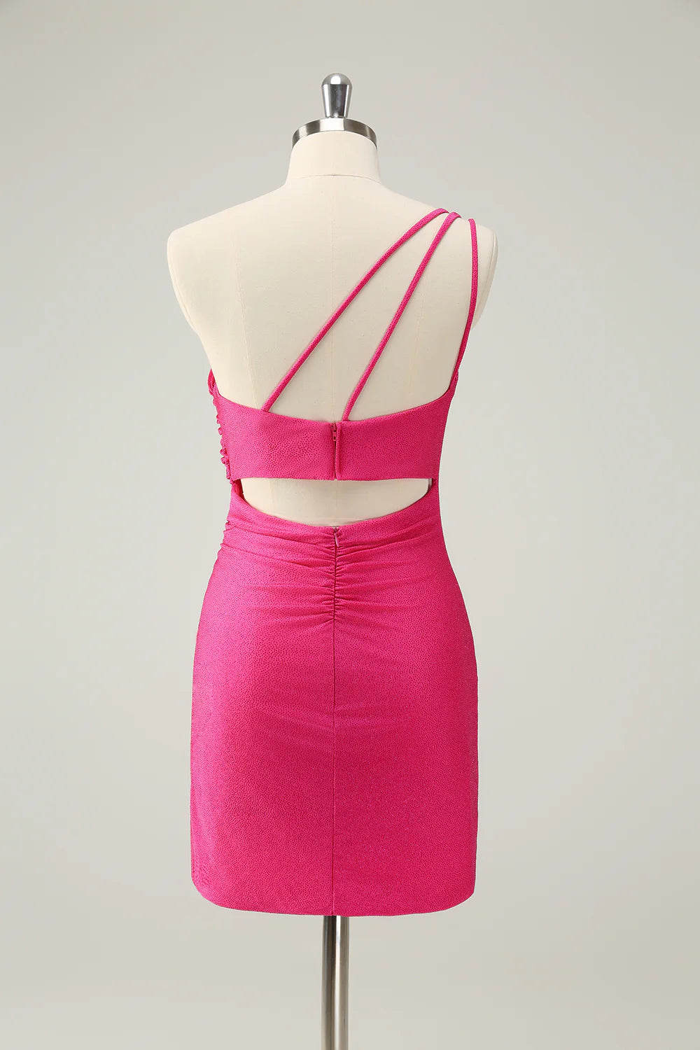 Amzcw Unique Hot Pink One Shoulder Pleated Short Tight Homecoming Dress