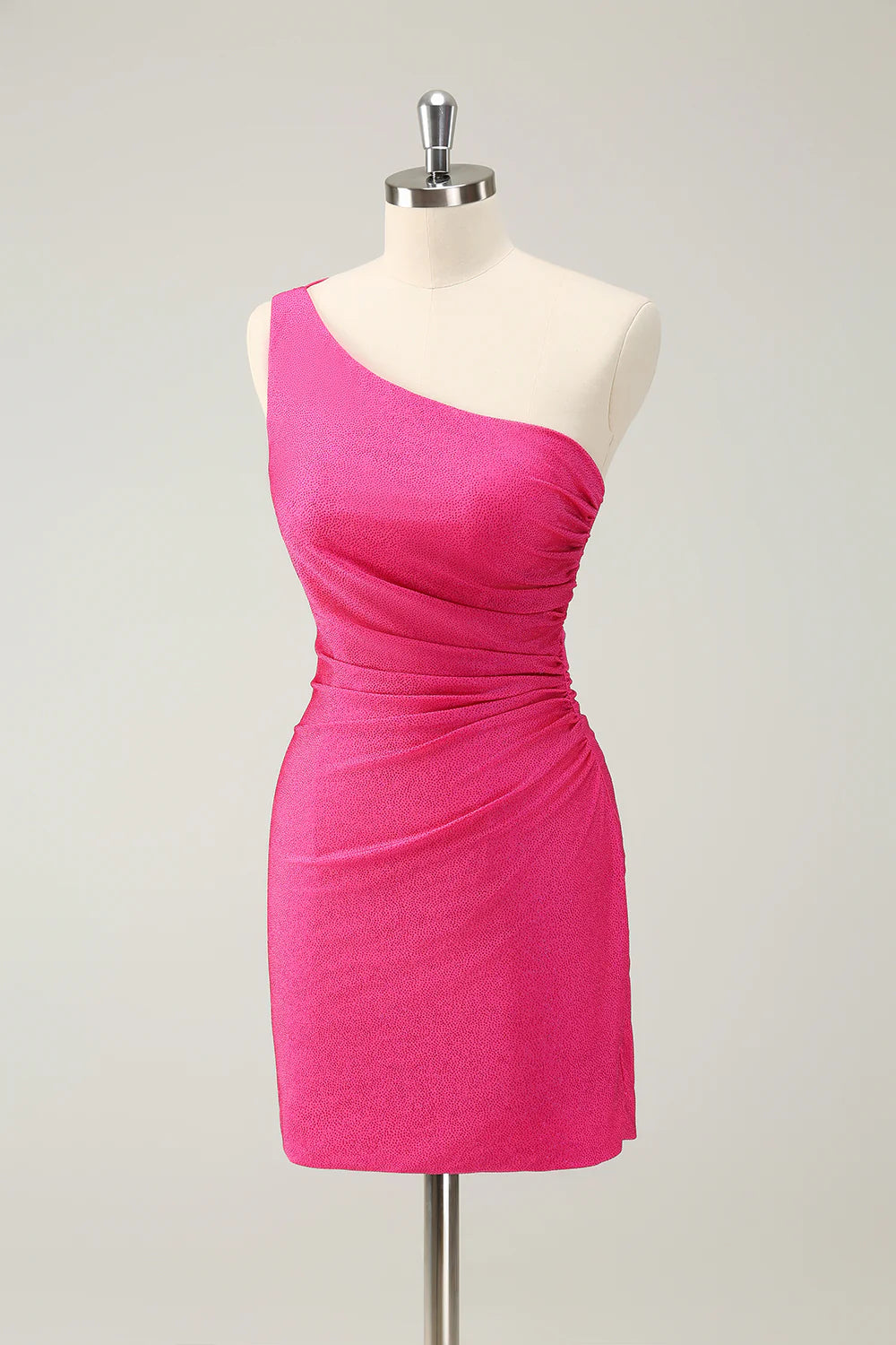 Amzcw Unique Hot Pink One Shoulder Pleated Short Tight Homecoming Dress