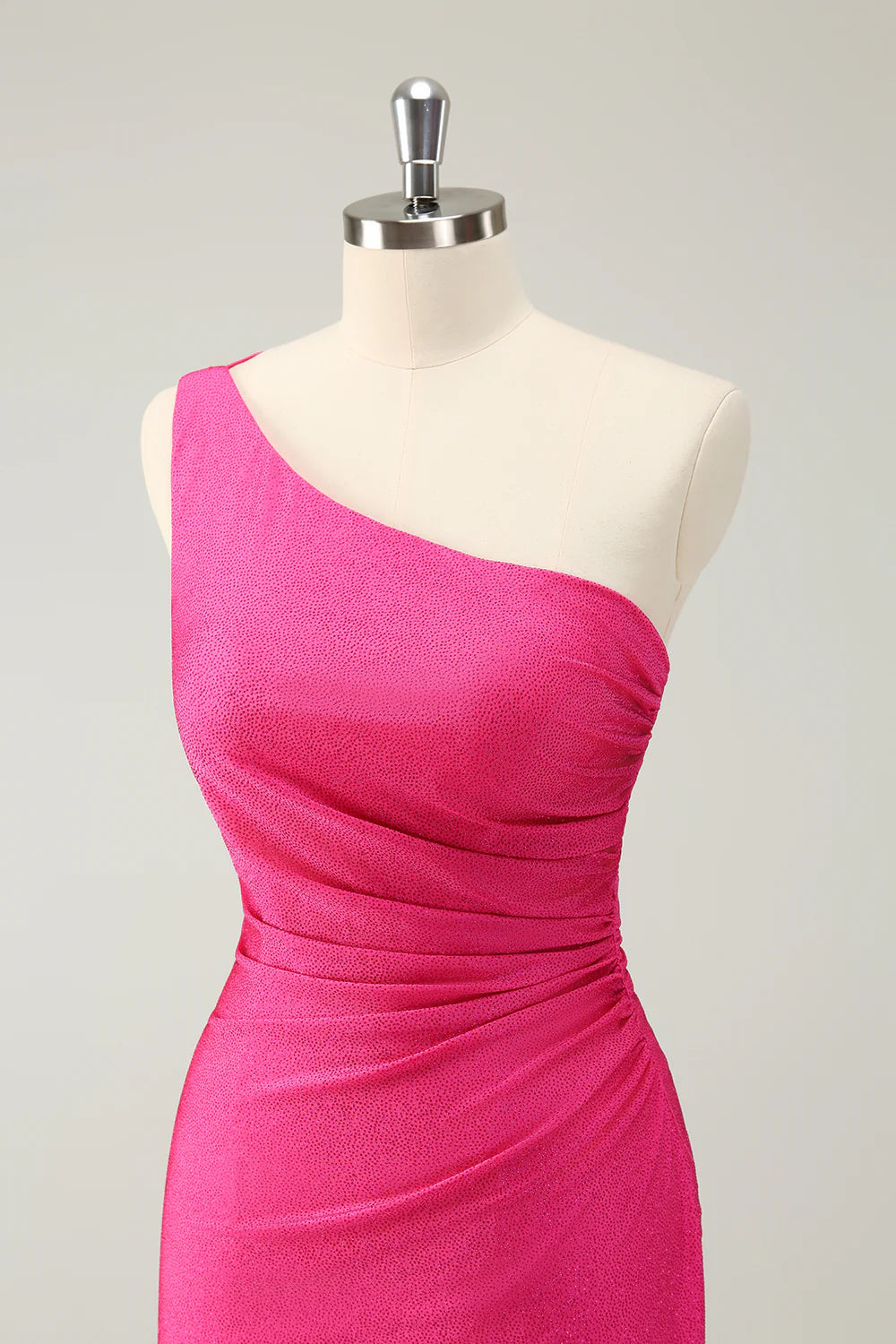 Amzcw Unique Hot Pink One Shoulder Pleated Short Tight Homecoming Dress