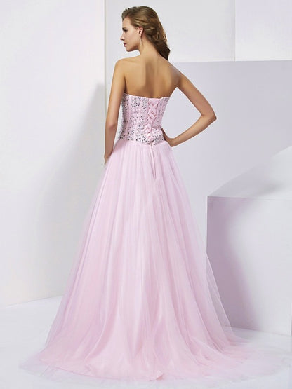 Ball Gown Sweetheart Sleeveless Beading Long Satin Quinceanera Dresses