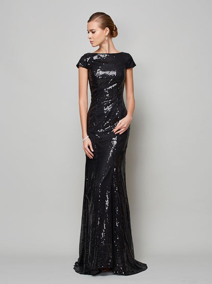 Vestidos largos para madre de la novia con corte A/princesa, cuello alto y mangas cortas