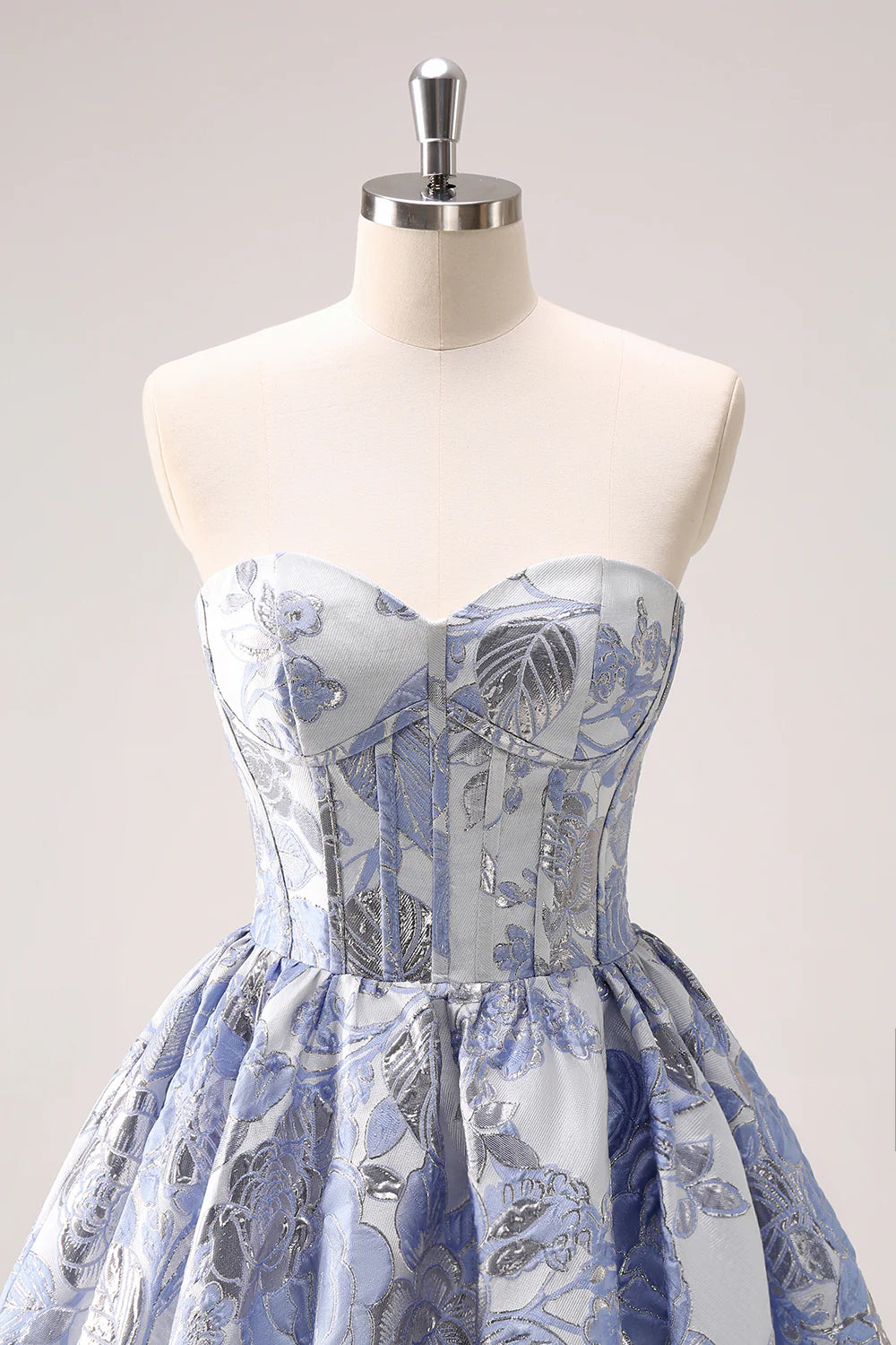 Amzcw Cute Blue A Line Sweetheart Print Corset Short Homecoming Dress with Ruffles