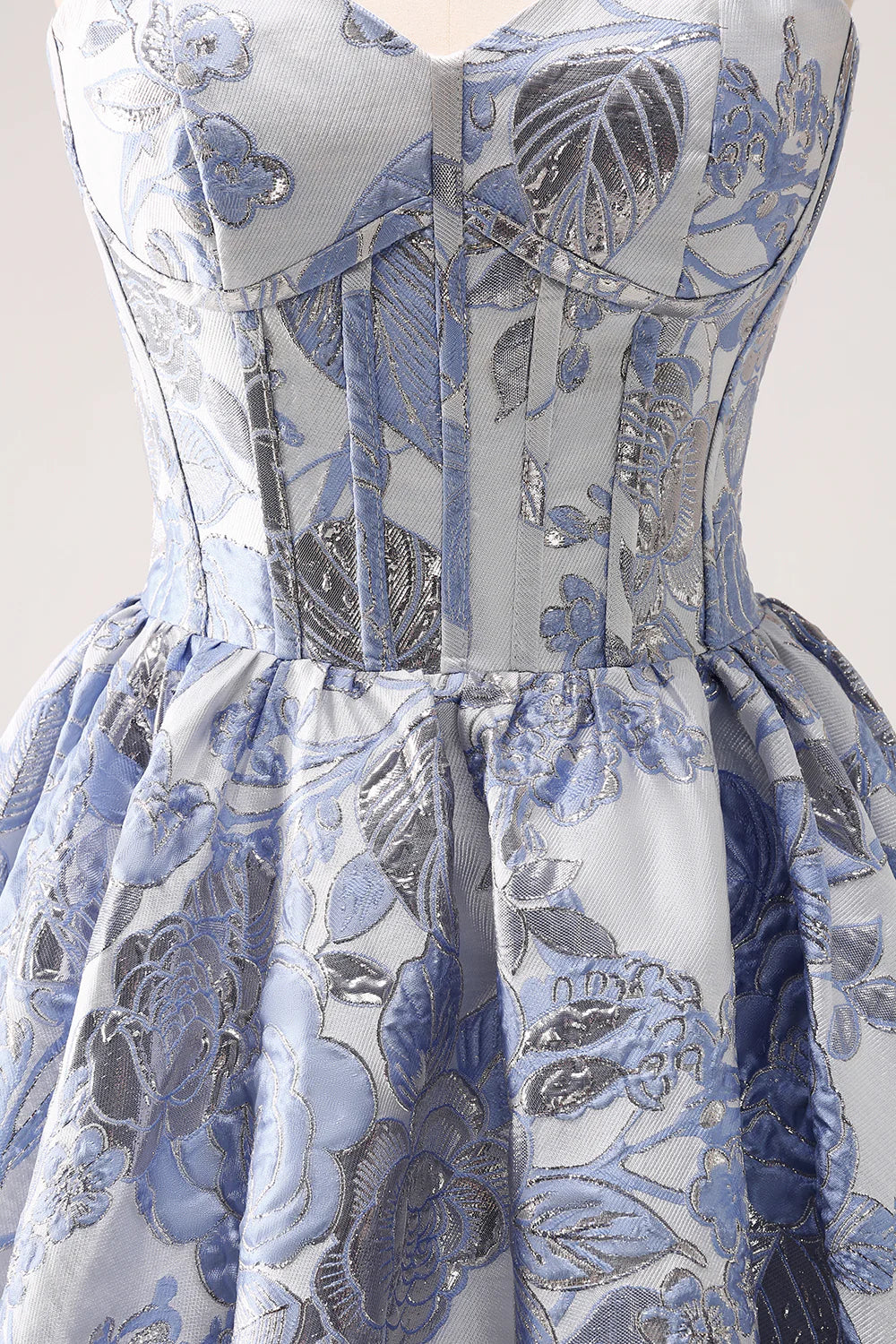 Amzcw Cute Blue A Line Sweetheart Print Corset Short Homecoming Dress with Ruffles