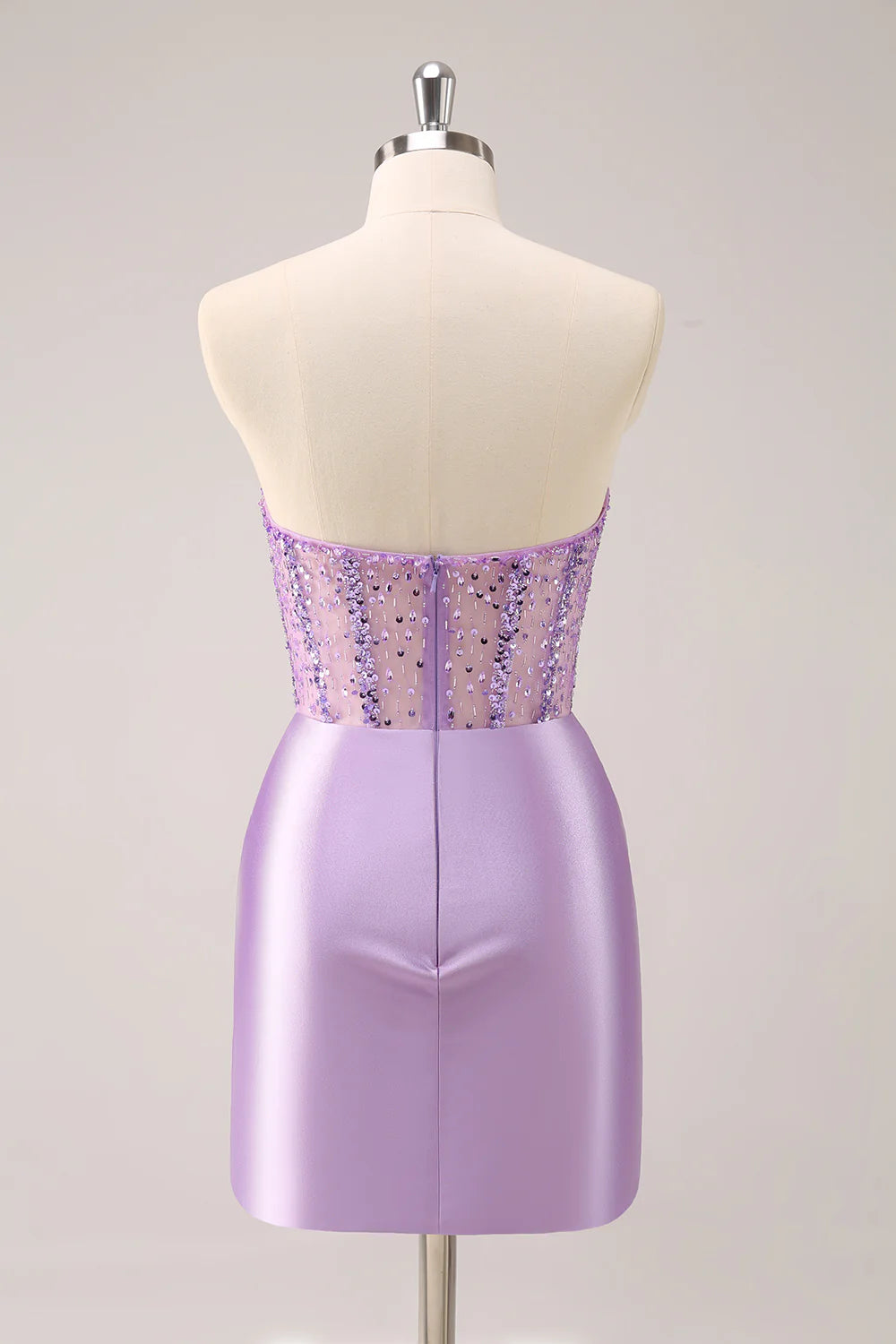 Amzcw Sparkly Lilac Bodycon Strapless Sequins Ruched Short Homecoming Dress with Beading