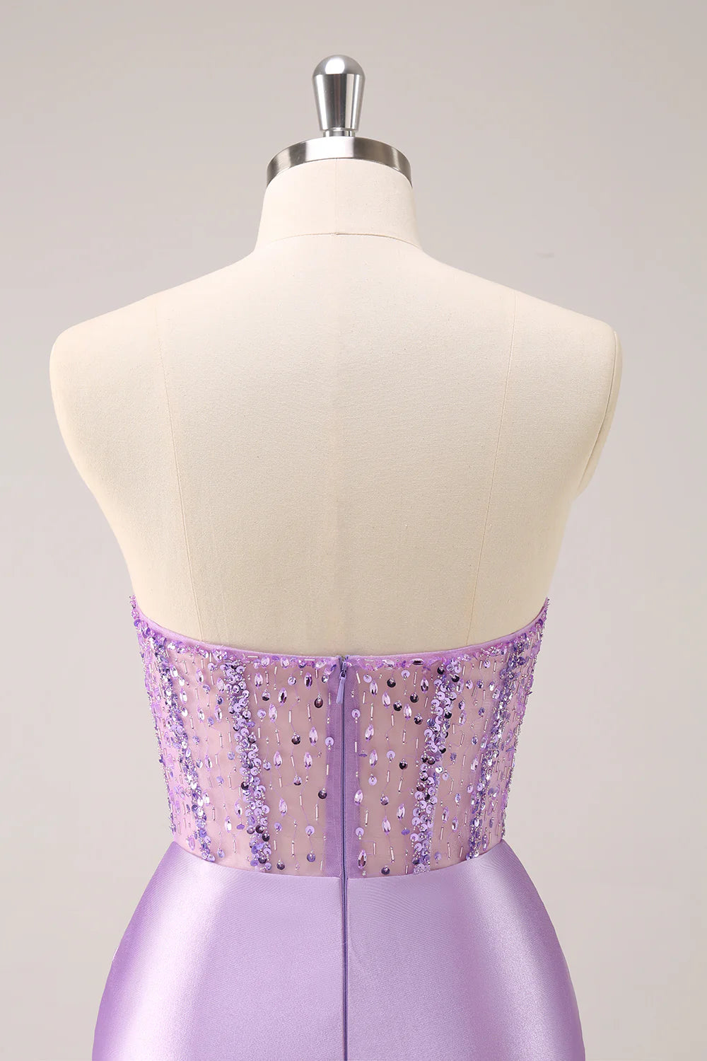 Amzcw Sparkly Lilac Bodycon Strapless Sequins Ruched Short Homecoming Dress with Beading