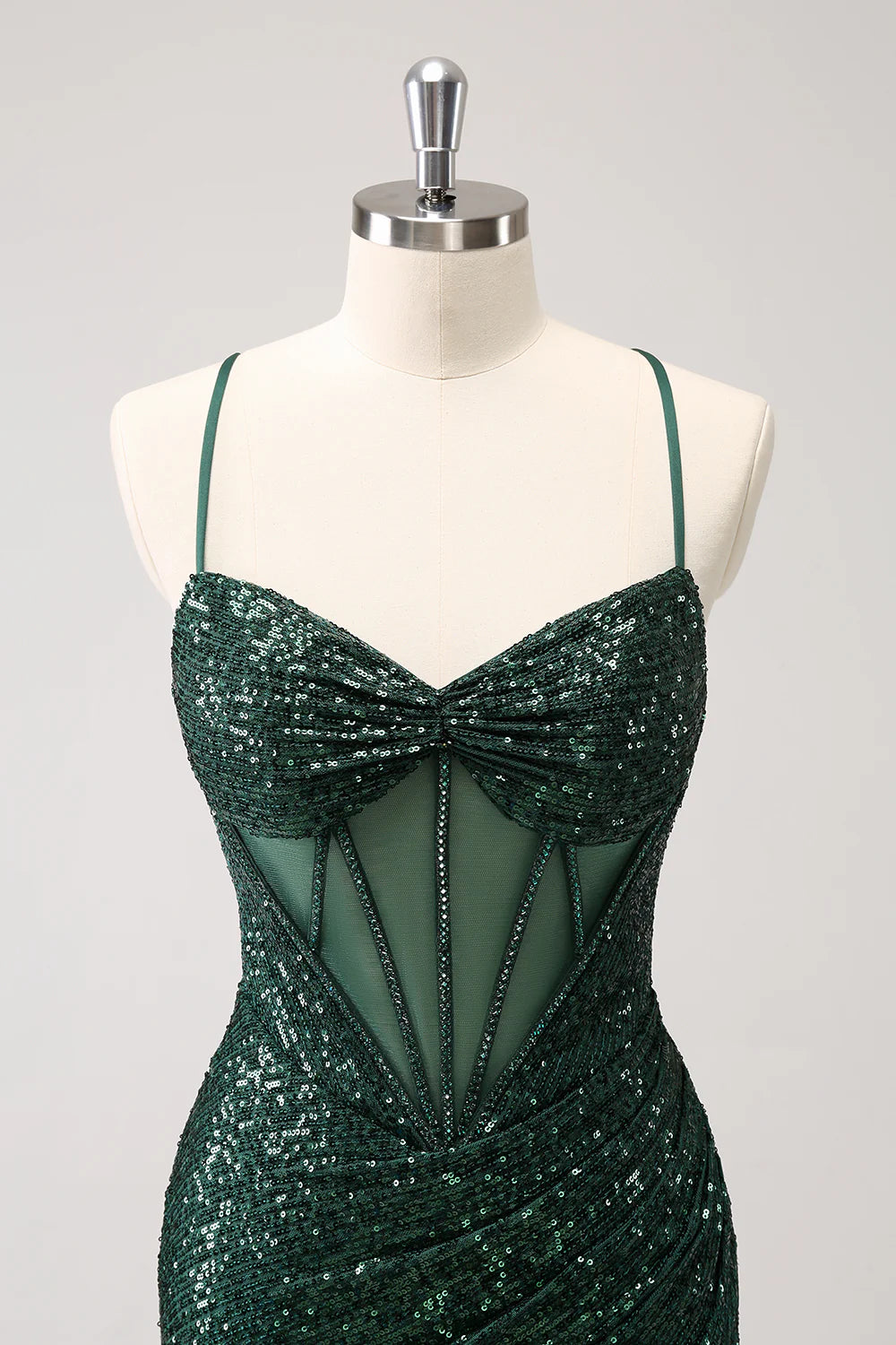 Amzcw Sparkly Unique Dark Green Tight Sequin Corset Homecoming Dress with Lace Up Back