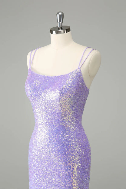 Amzcw Gorgeous Bodycon Lilac Corset Sequin Short Homecoming Dress with Tassel