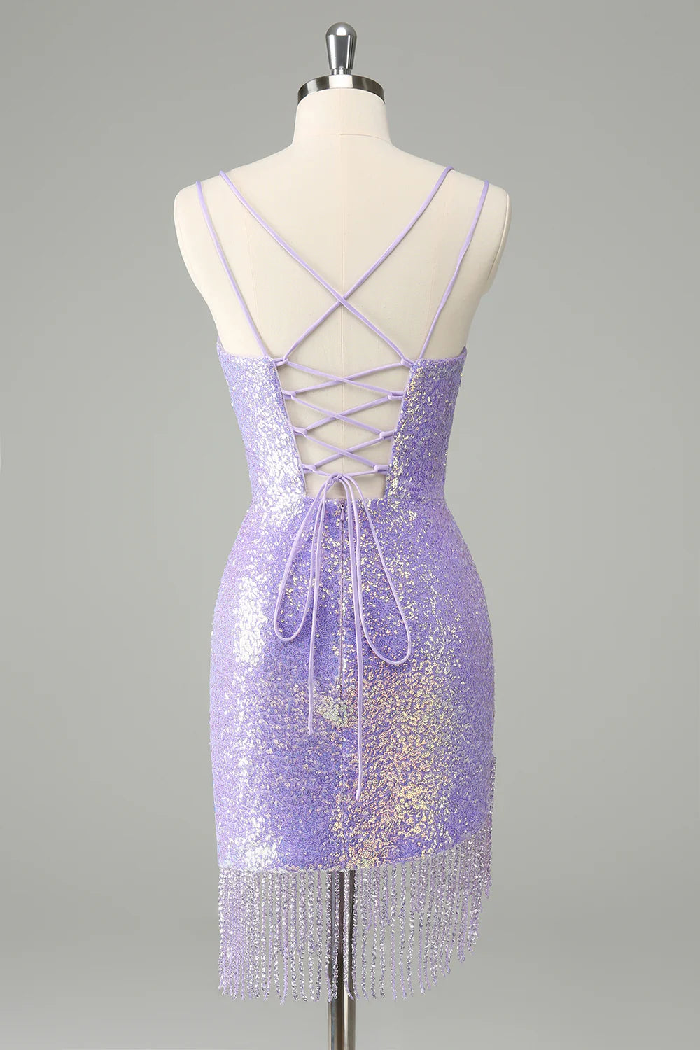 Amzcw Gorgeous Bodycon Lilac Corset Sequin Short Homecoming Dress with Tassel