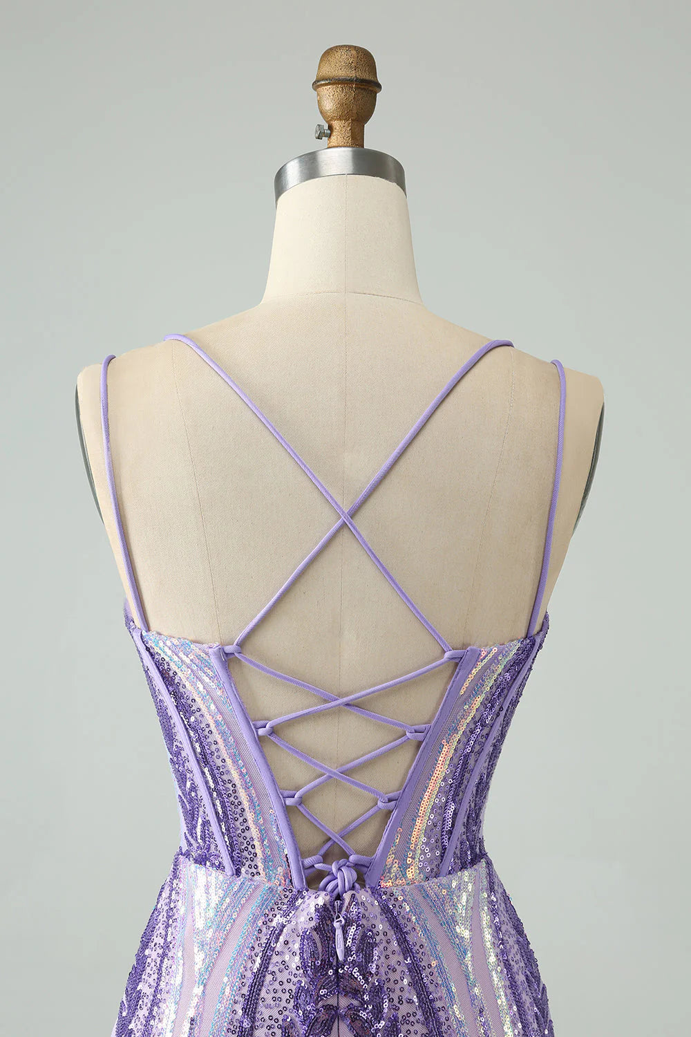 Amzcw Gorgeous Dark Purple Bodycon Spaghetti Straps Corset Homecoming Dress with Sequins