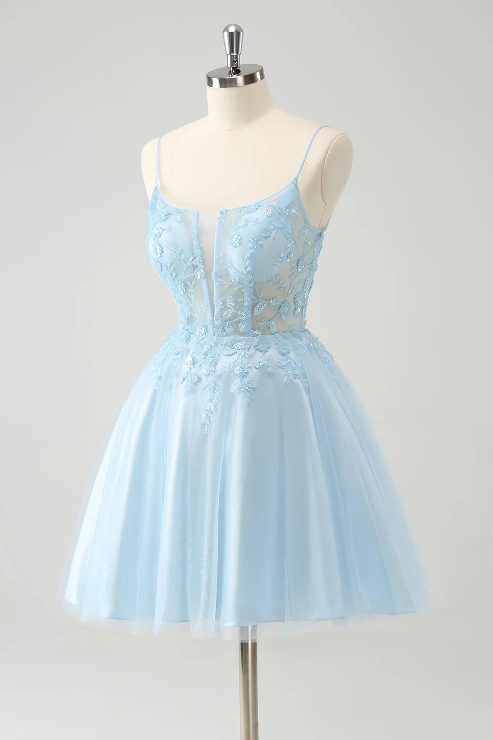 Amzcw Cute Sparkly Blue A Line Sequins Corset Short Homecoming Dress with Lace Up Back