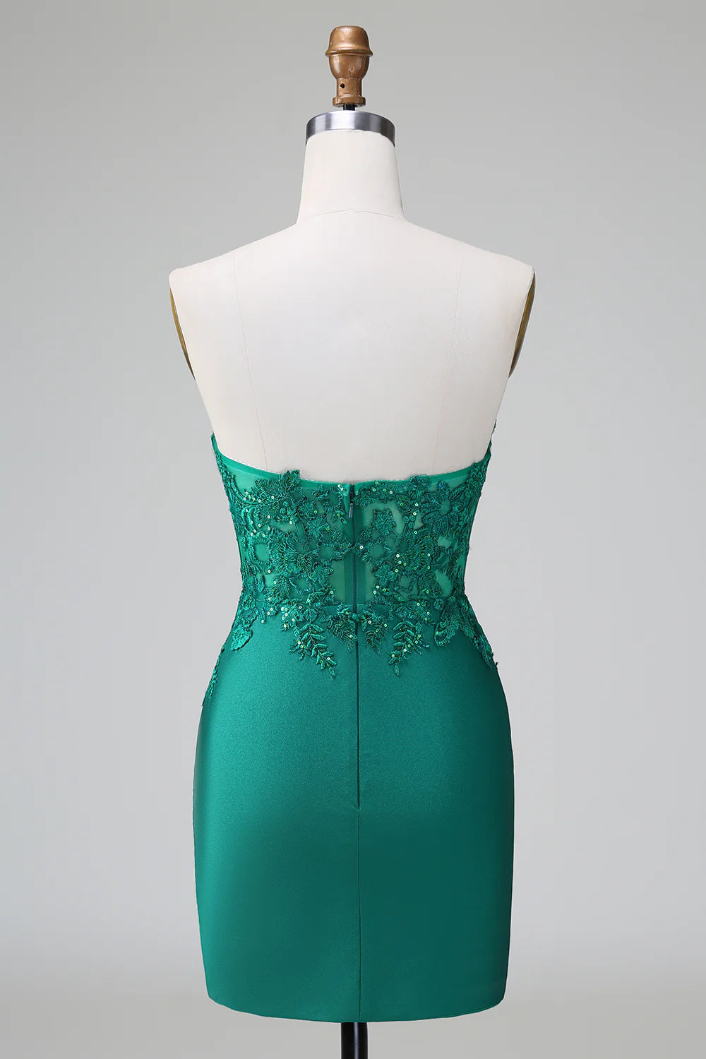 Amzcw Classy Dark Green Bodycon Strapless Pleated Short Homecoming Dress with Beading