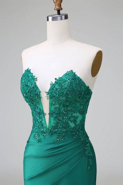 Amzcw Classy Dark Green Bodycon Strapless Pleated Short Homecoming Dress with Beading