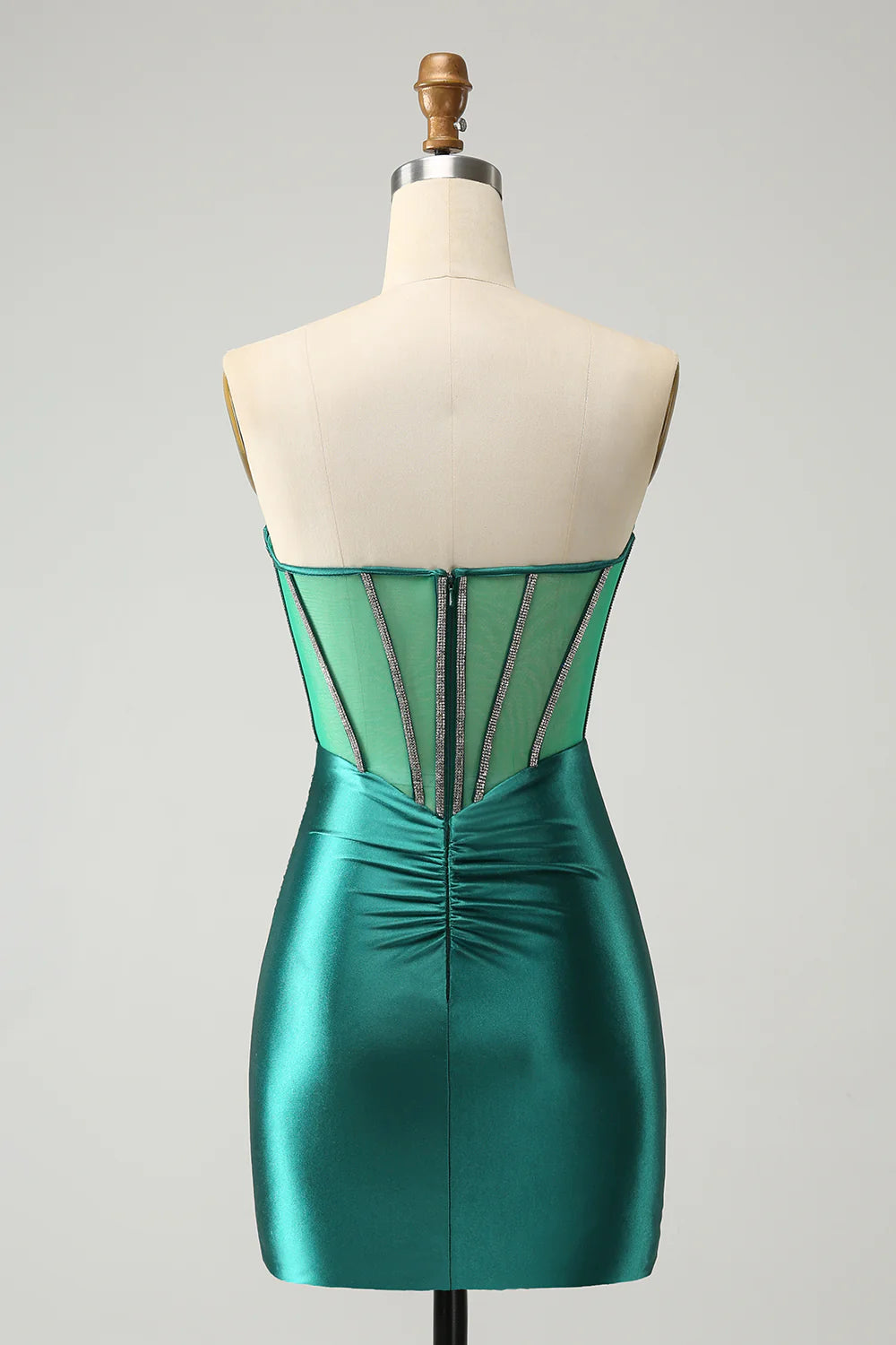 Amzcw Stylish Dark Green Bodycon Sweetheart Pleated Corset Short Homecoming Dress with Beading