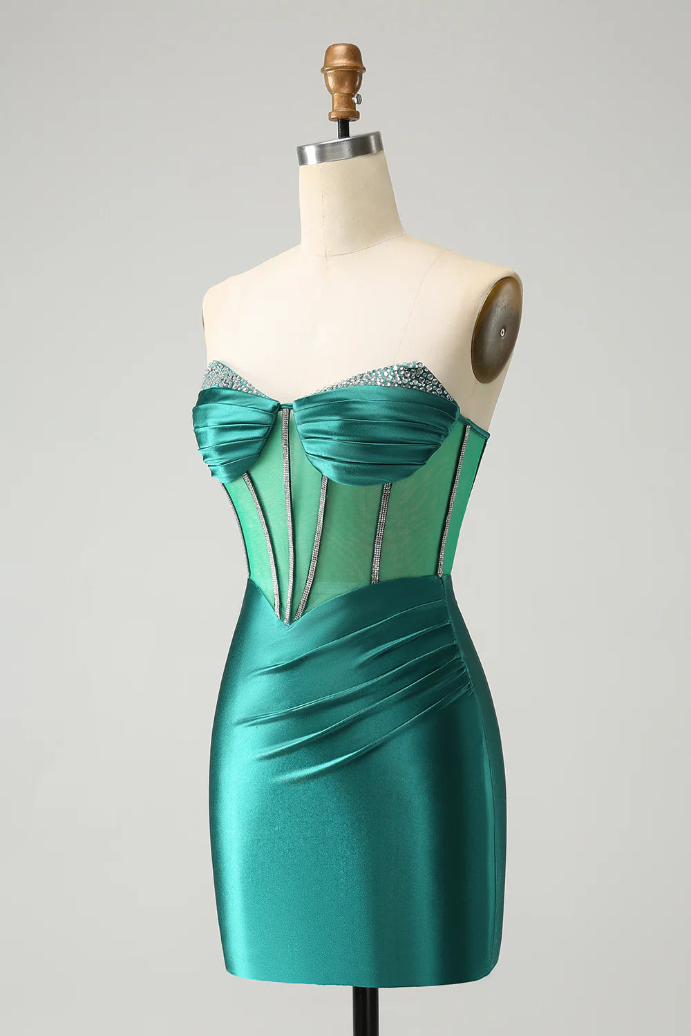 Amzcw Stylish Dark Green Bodycon Sweetheart Pleated Corset Short Homecoming Dress with Beading