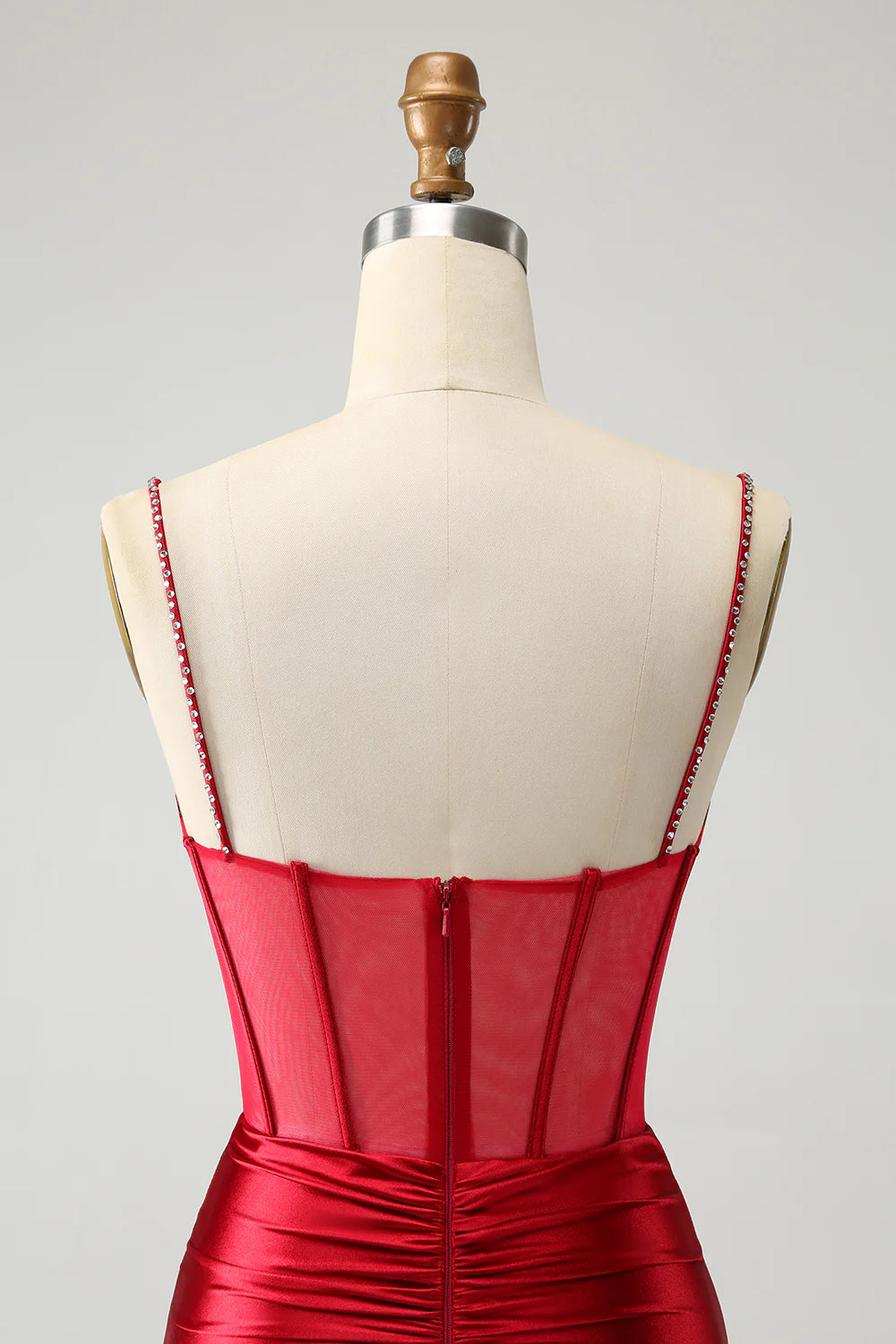 Amzcw Chic Dark Red Bodycon Pleated Corset Short Homecoming Dress with Beading