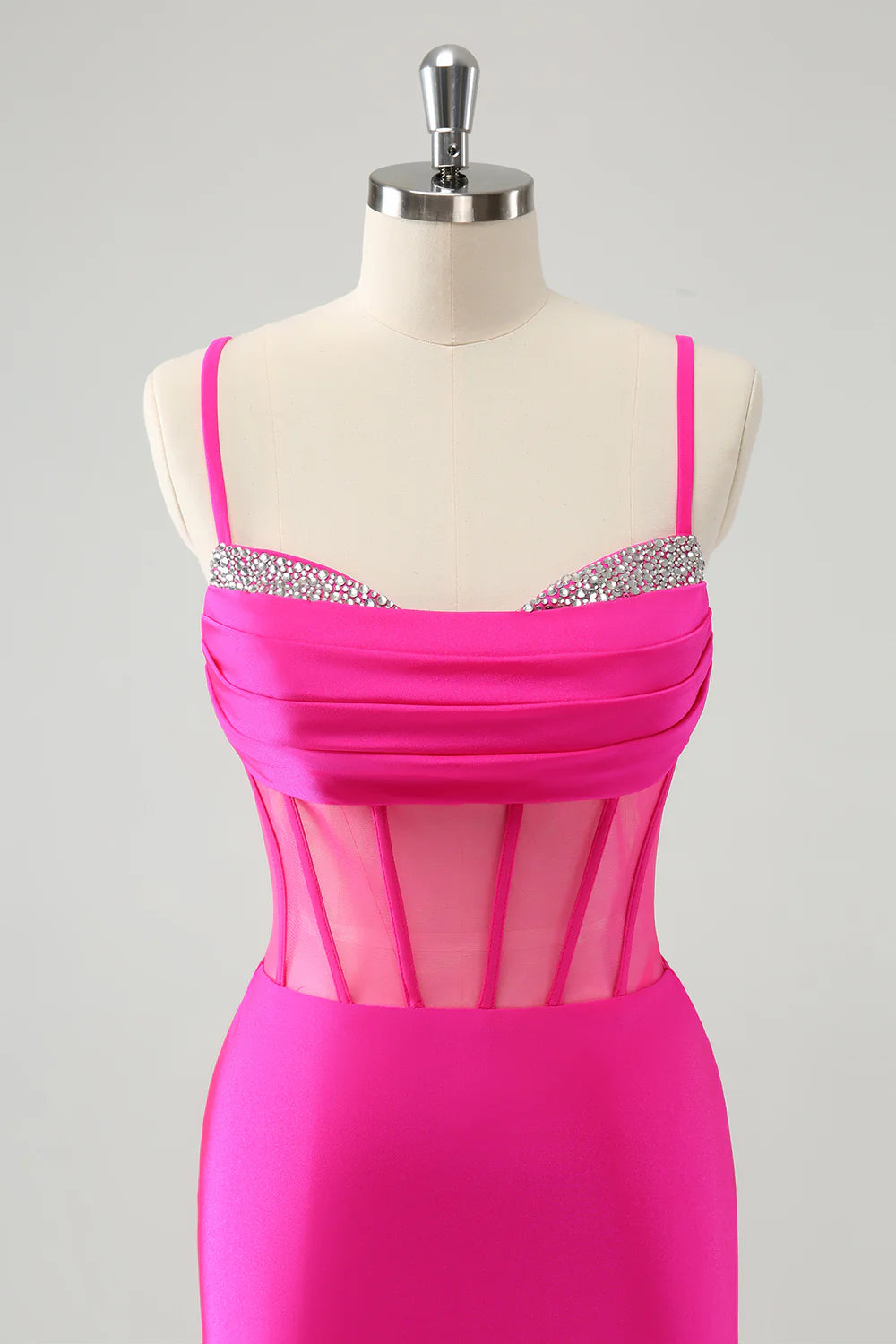 Amzcw Chic Fuchsia Bodycon Pleated Corset Short Homecoming Dress with Beading