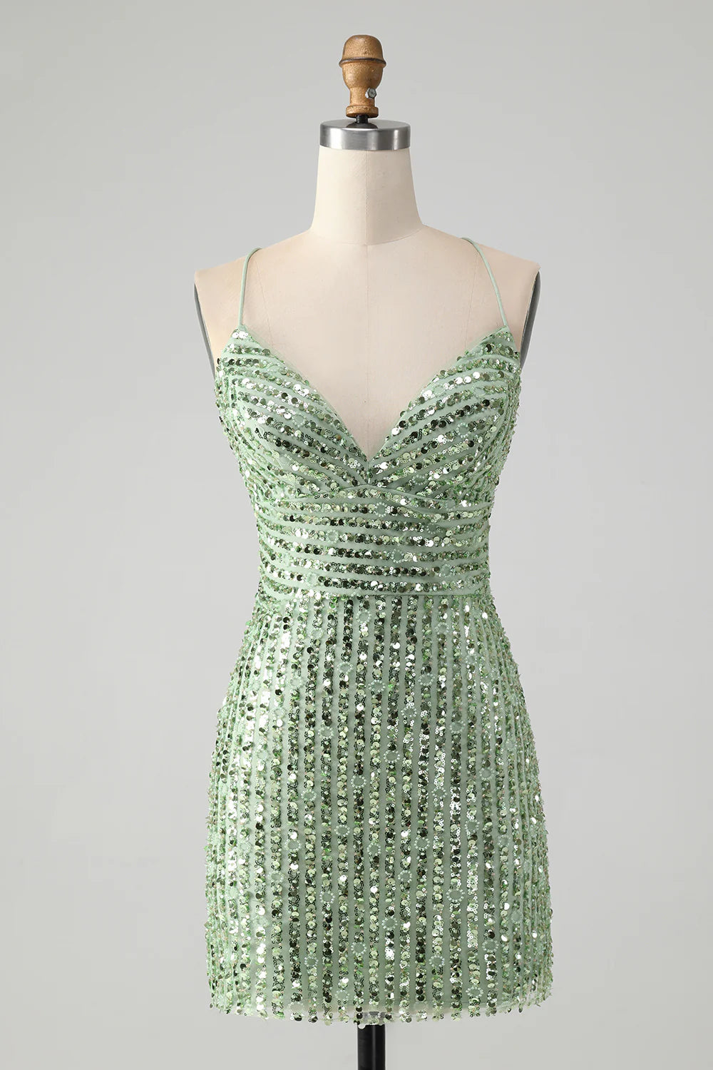 Amzcw Stylish Green Sheath Criss Cross Back Short Homecoming Dress with Sequins