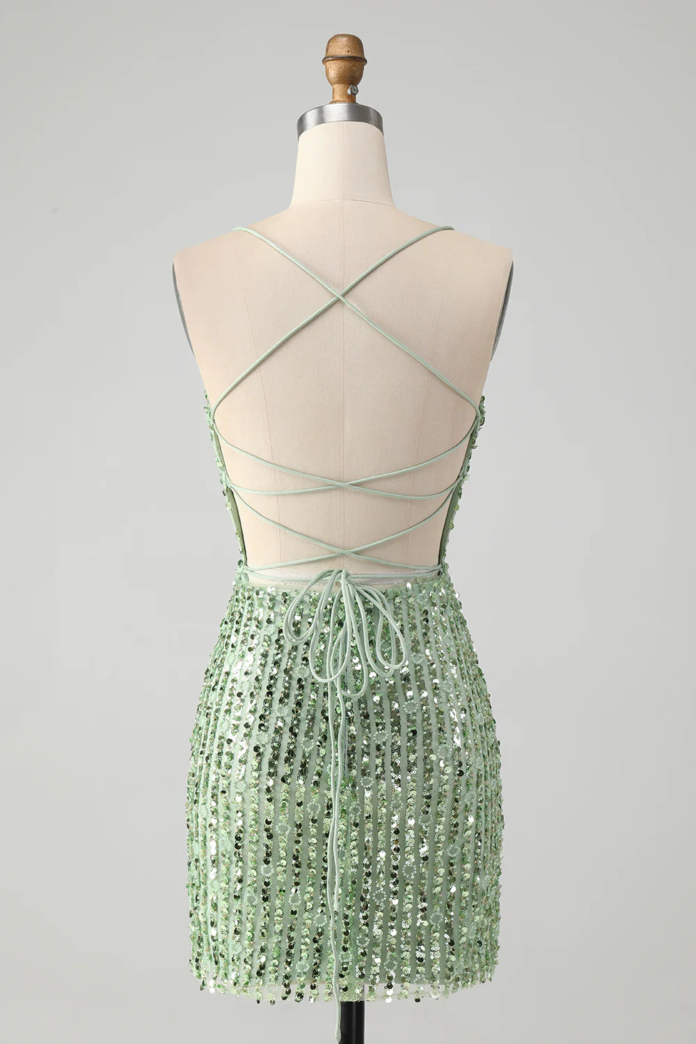 Amzcw Stylish Green Sheath Criss Cross Back Short Homecoming Dress with Sequins