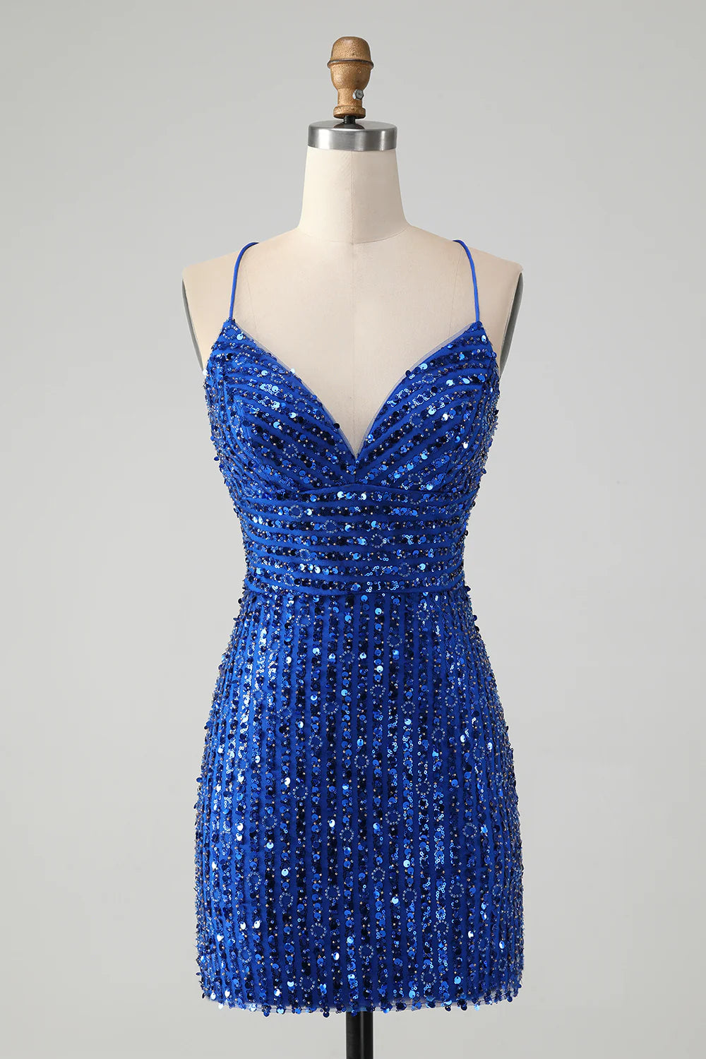 Amzcw Stylish Royal Blue Sheath Criss Cross Back Short Homecoming Dress with Sequins