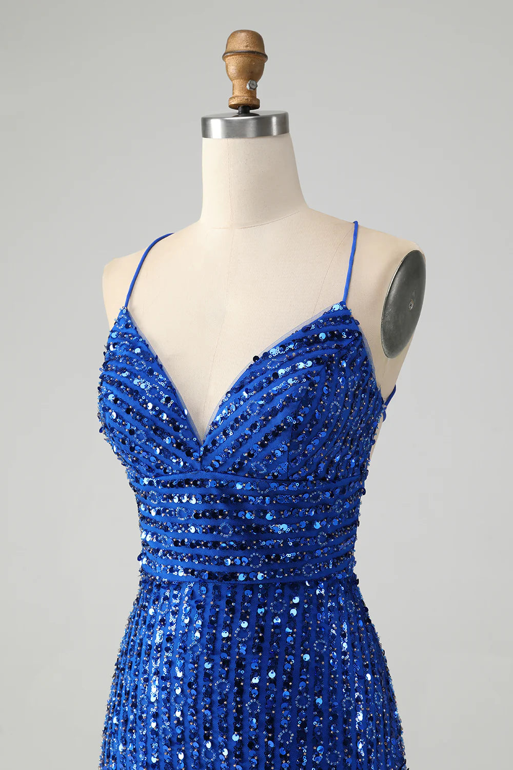 Amzcw Stylish Royal Blue Sheath Criss Cross Back Short Homecoming Dress with Sequins